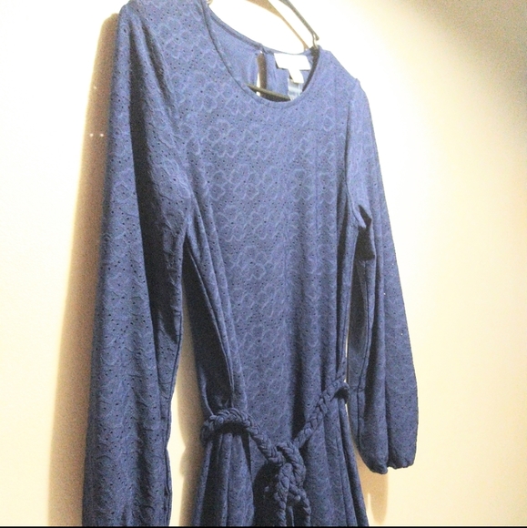 Michael Kors Navy Blue Rope Tie Waist Eyelet Dress - Picture 7 of 14